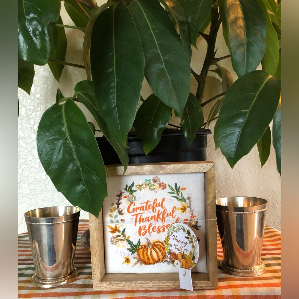 Noor-e-Noire Beaded “Grateful Thankful Blessed” Fall Wood Framed Picture
